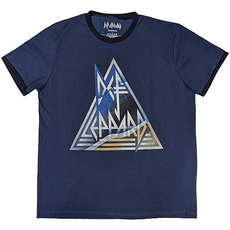 Def Leppard tričko, Triangle Logo Ringer Denim Blue, pánské