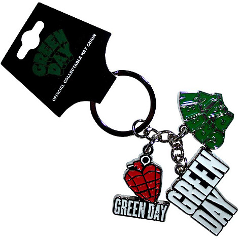 Green Day kovová klíčenka 25mm x 25mm x 30mm 3 charms, Logo Charms