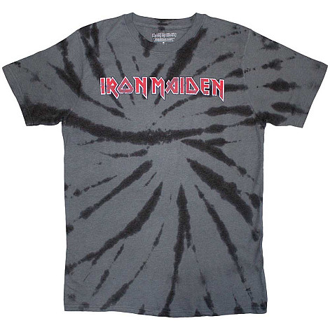 Iron Maiden tričko, Logo Dip Dye Wash Charcoal Grey, pánské