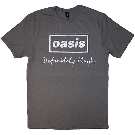 Oasis tričko, Definitely Maybe Distressed Text Logo Charcoal Grey, pánské