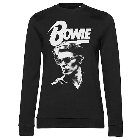 David Bowie mikina, Smoking Portrait Girly Sweatshirt Black, dámská