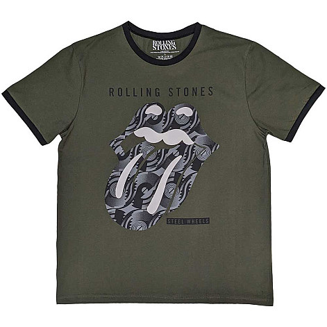 Rolling Stones tričko, Black & White Tongue Ringer Khaki Green, pánské