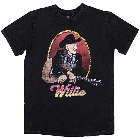 Willie Nelson tričko, Lasso Portrait Stone Wash Black, pánské