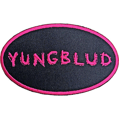 Yungblud tkaná nažehlovačka 90x50 mm, Oval logo Black & Pink