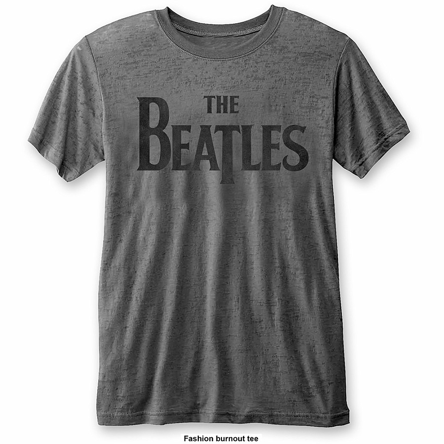 The Beatles tričko, Drop T Logo Burnout Charcoal Grey, pánské, velikost S