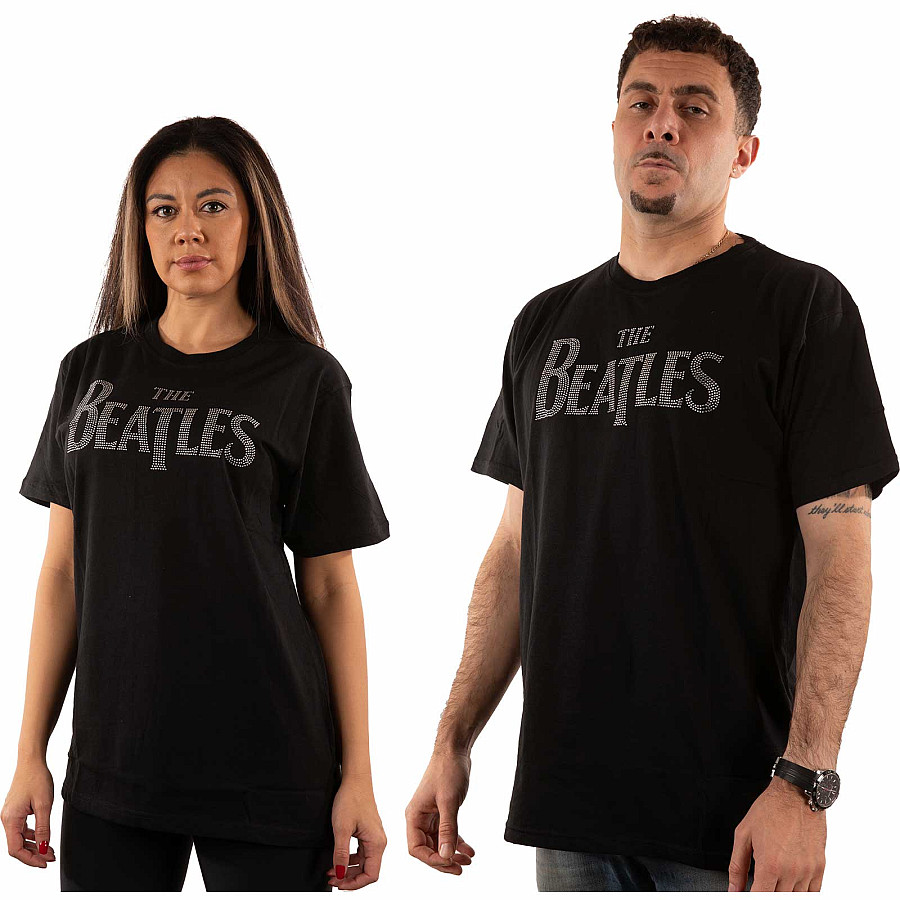 The Beatles tričko, Drop T Logo Diamante Crystals Black, pánské, velikost XXL