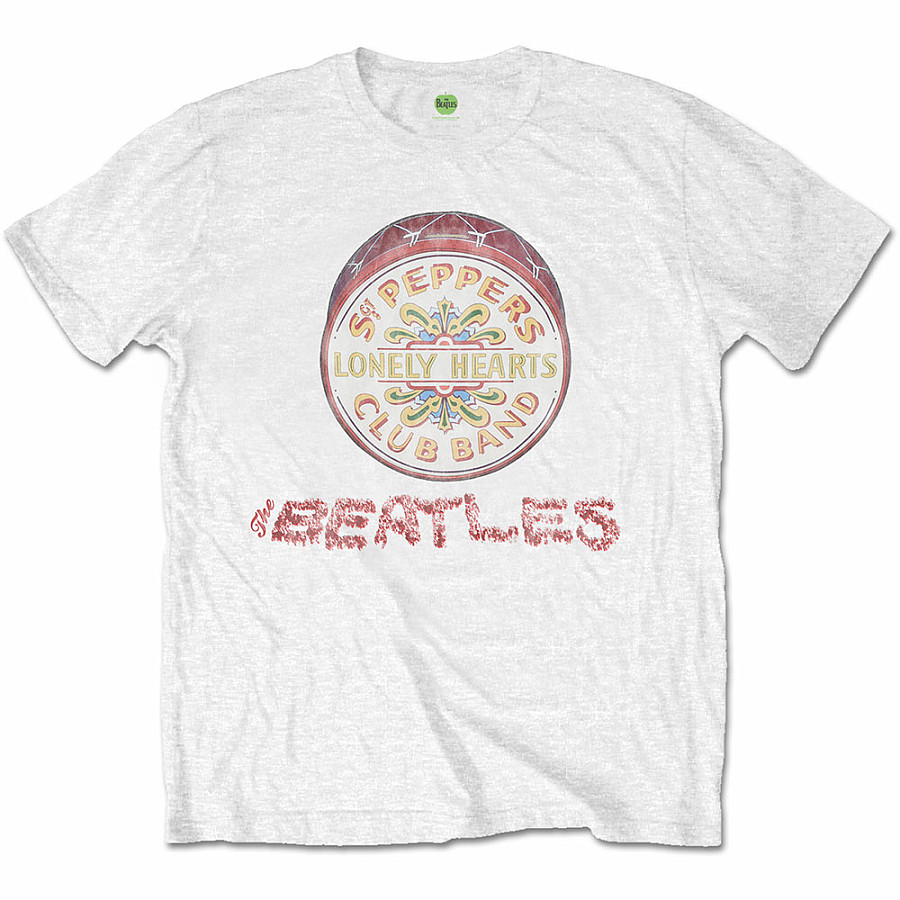The Beatles tričko, Flowers Logo &amp; Drum White, pánské, velikost S