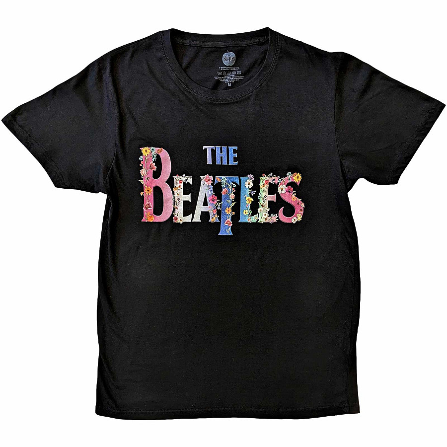 The Beatles tričko, Floral Logo Black, pánské, velikost S