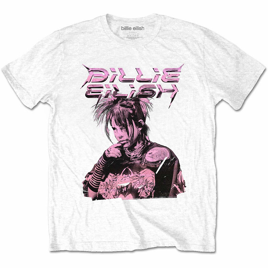 Billie Eilish tričko, Purple Illustration White, pánské, velikost XXL