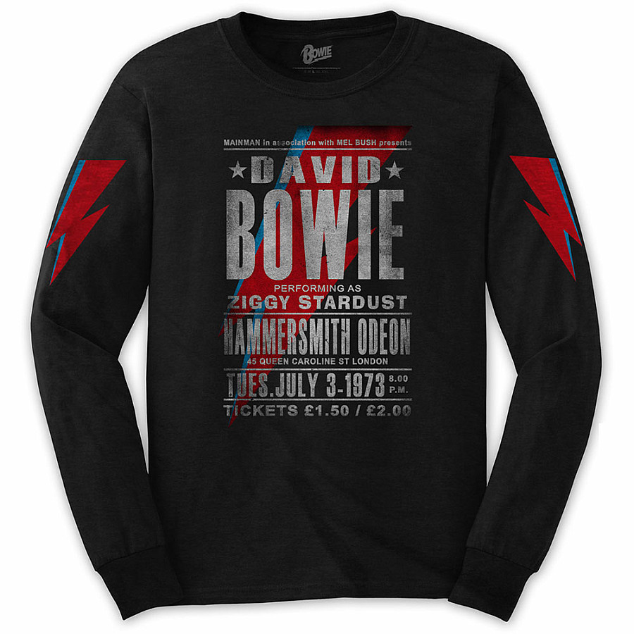 David Bowie tričko dlouhý rukáv, Hammersmith Odeon Black, pánské, velikost XL