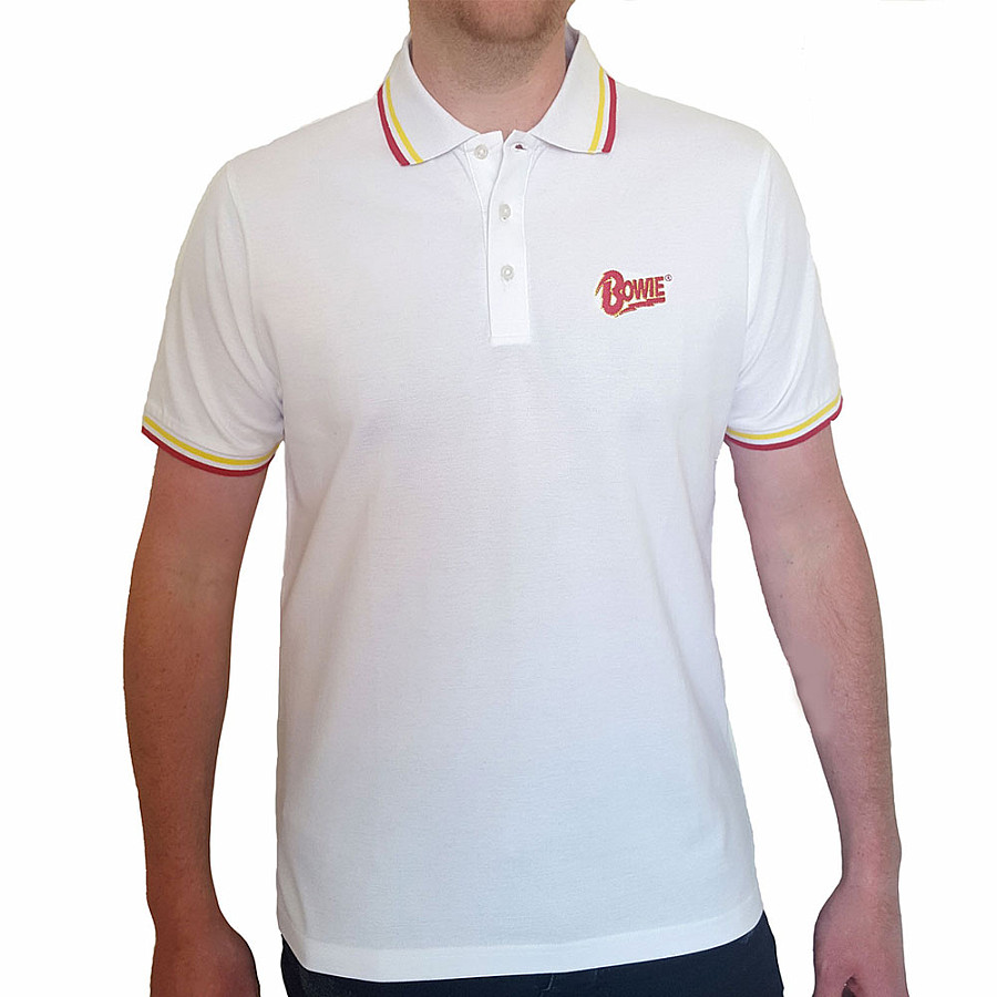 David Bowie tričko, Flash logo Polo White, pánské, velikost S