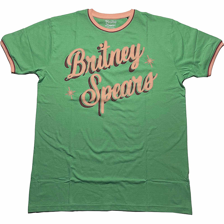 Britney Spears tričko, Retro Text Ringer Green, pánské, velikost S