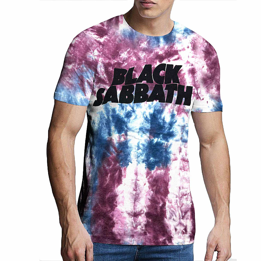 Black Sabbath tričko, Wavy Logo Dye Wash Eco Blue &amp; Red, pánské, velikost L