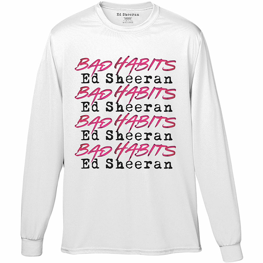 Ed Sheeran tričko dlouhý rukáv, Bad Habits Stack White, pánské, velikost M