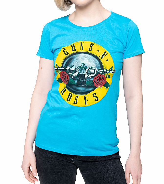 Guns N Roses tričko, Classic Bullet Powder Blue, dámské, velikost M