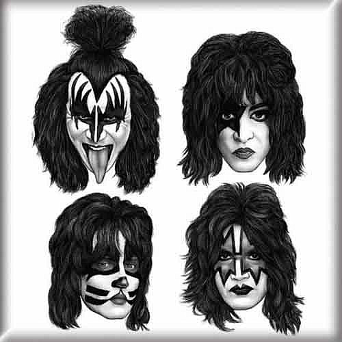 KISS magnet na lednici 75mm x 75mm, Graphite Faces