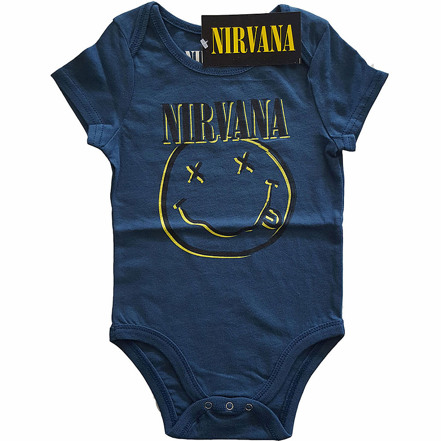 Nirvana kojenecké body tričko, Inverse Smiley Blue, dětské, velikost M velikost M (3-6 měsíc)