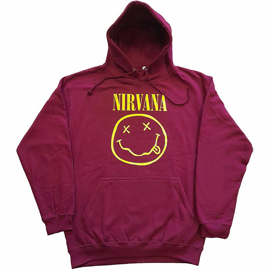 Nirvana mikina, Yellow Smiley Hoodie Maroon Red, pánská, velikost S