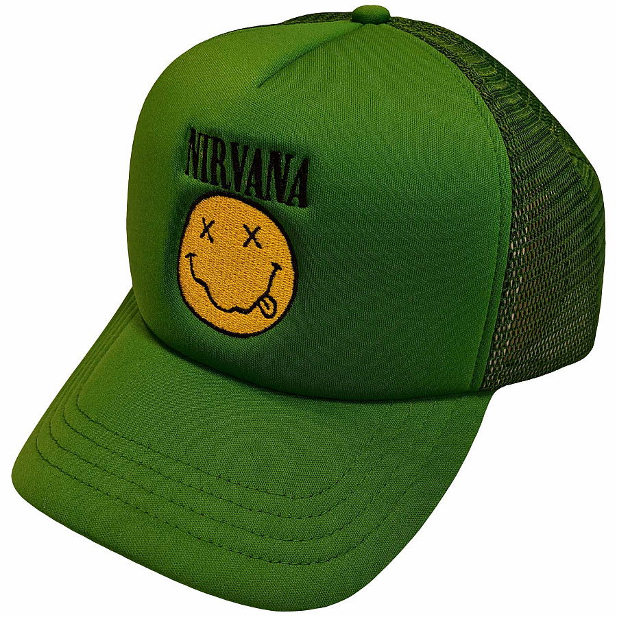 Nirvana kšiltovka, Logo &amp; Happy Face Mesh Back Green