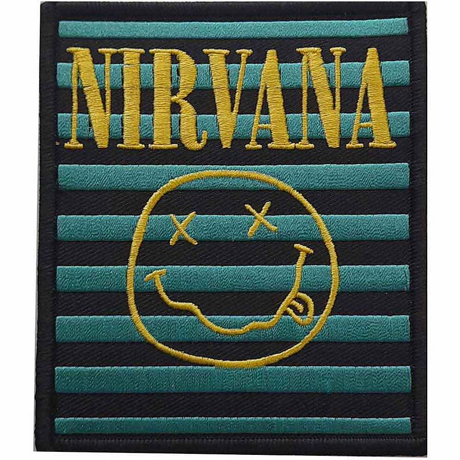 Nirvana tkaná nášivka PES 100x100 mm, Logo &amp; Happy Face Stripes