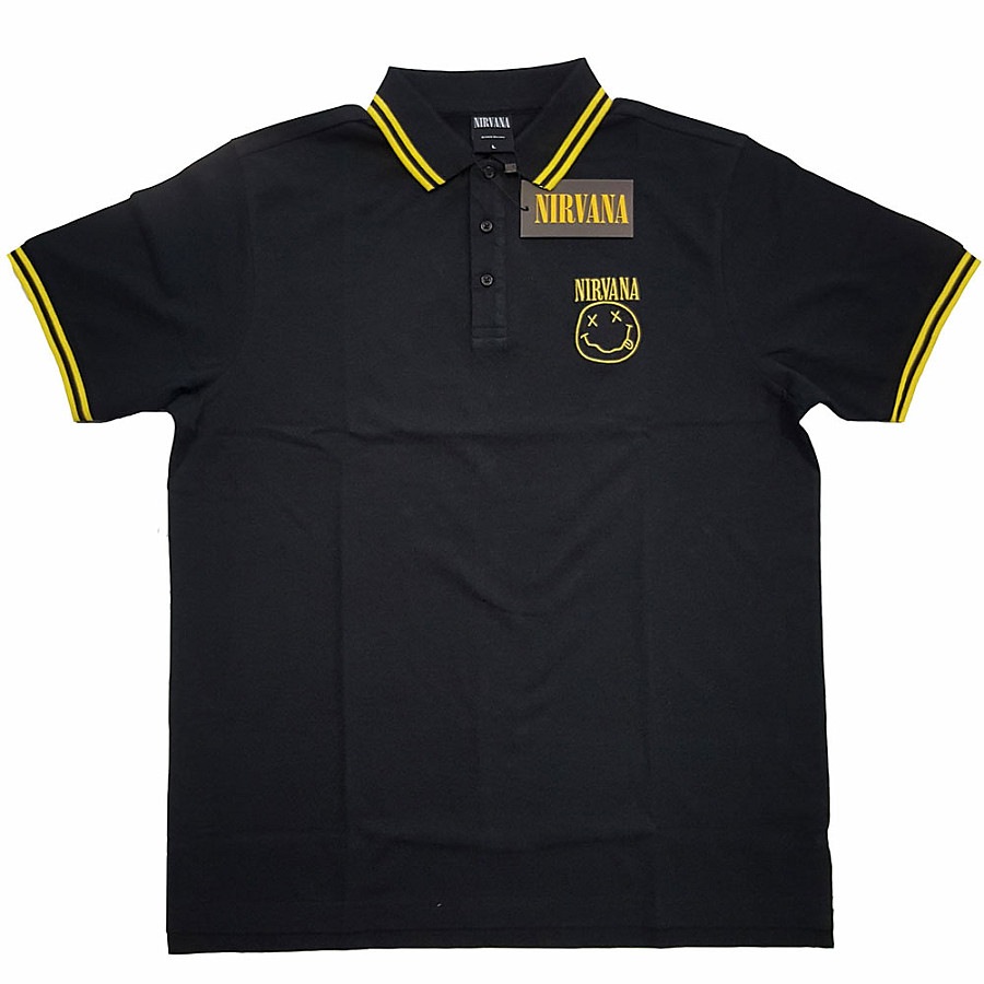 Nirvana polo tričko, Smiley Black, pánské, velikost L