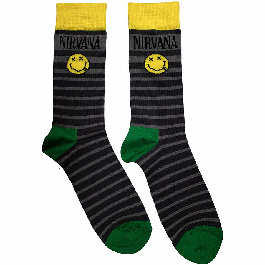 Nirvana ponožky, Yellow Smiley Pattern Black, unisex - velikost 6 až 11 (39 až 45)