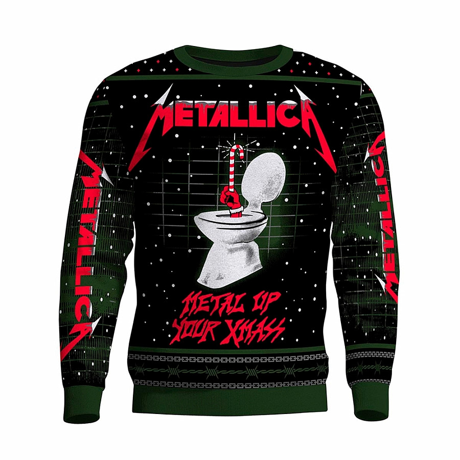 Metallica pletený vánoční svetr, Metal Up Your Ass Xmass Blk/Green, velikost M