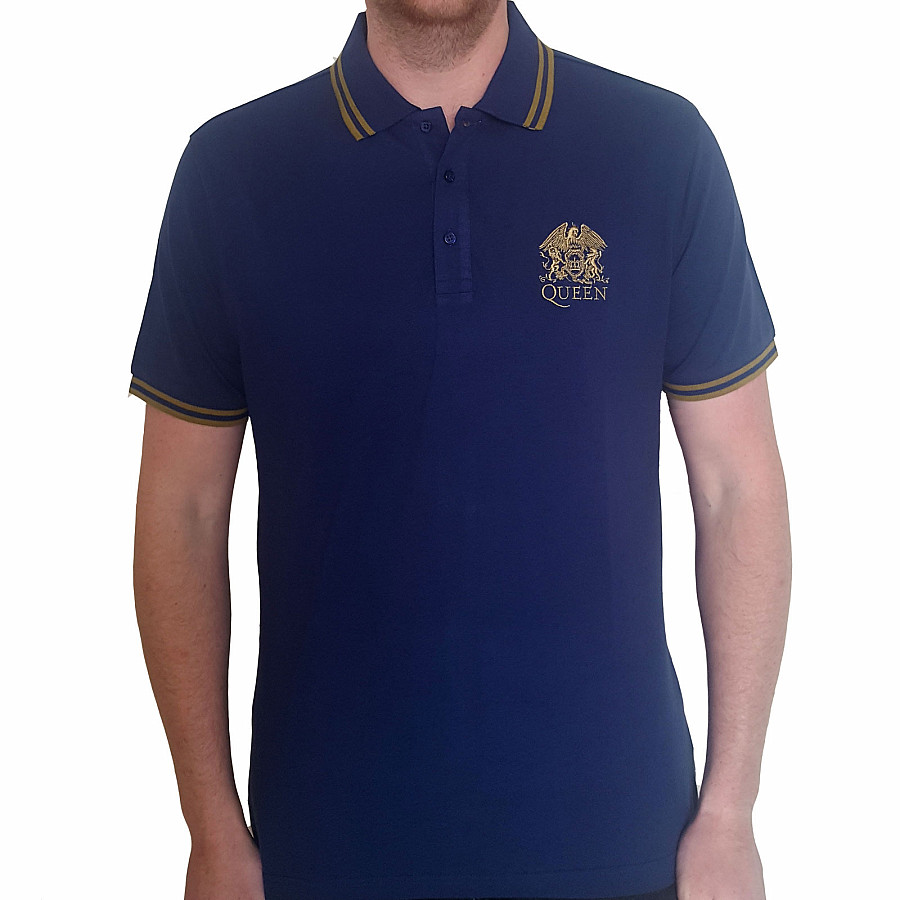 Queen tričko, Crest Logo Polo Navy Blue, pánské, velikost L
