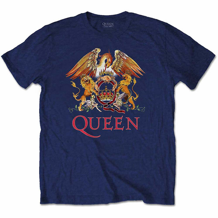 Queen tričko, Classic Crest Navy, pánské, velikost L