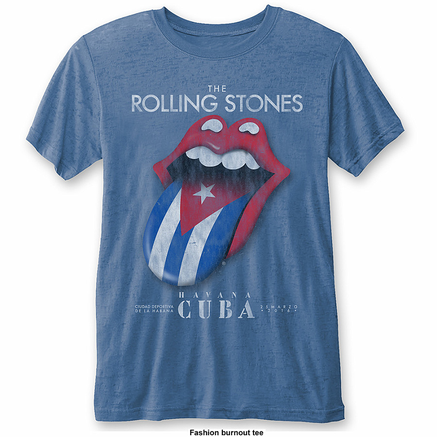 Rolling Stones tričko, Havana Cuba Burnout Mid Blue, pánské, velikost S