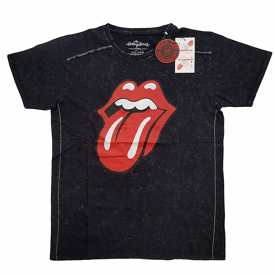 Rolling Stones tričko, Classic Tongue Snow Washed Black, pánské, velikost S