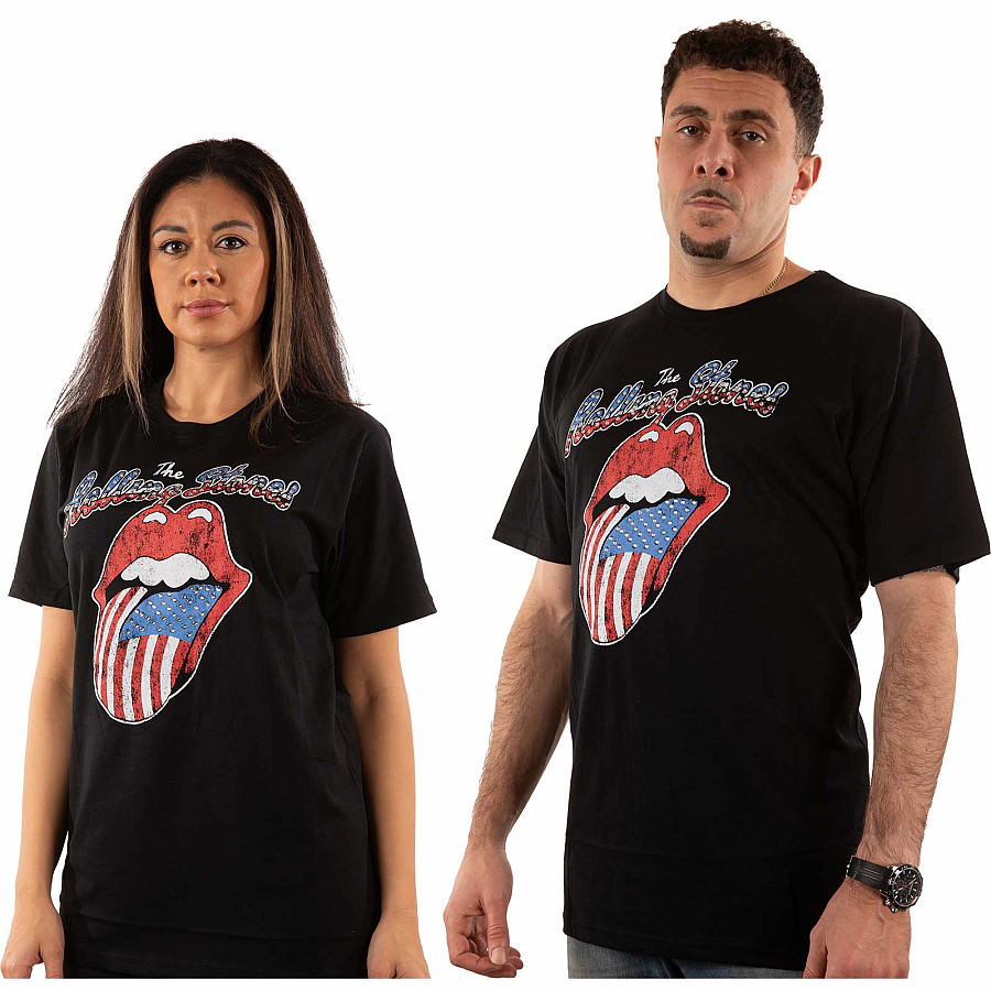 Rolling Stones tričko, USA Tongue Diamante Black, pánské, velikost L