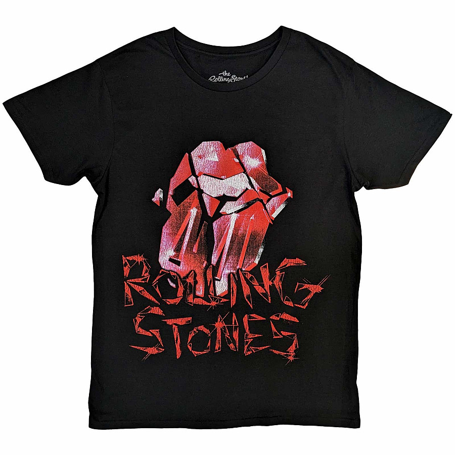 Rolling Stones tričko, Hackney Diamonds Cracked Glass Tongue Black, pánské, velikost XXL